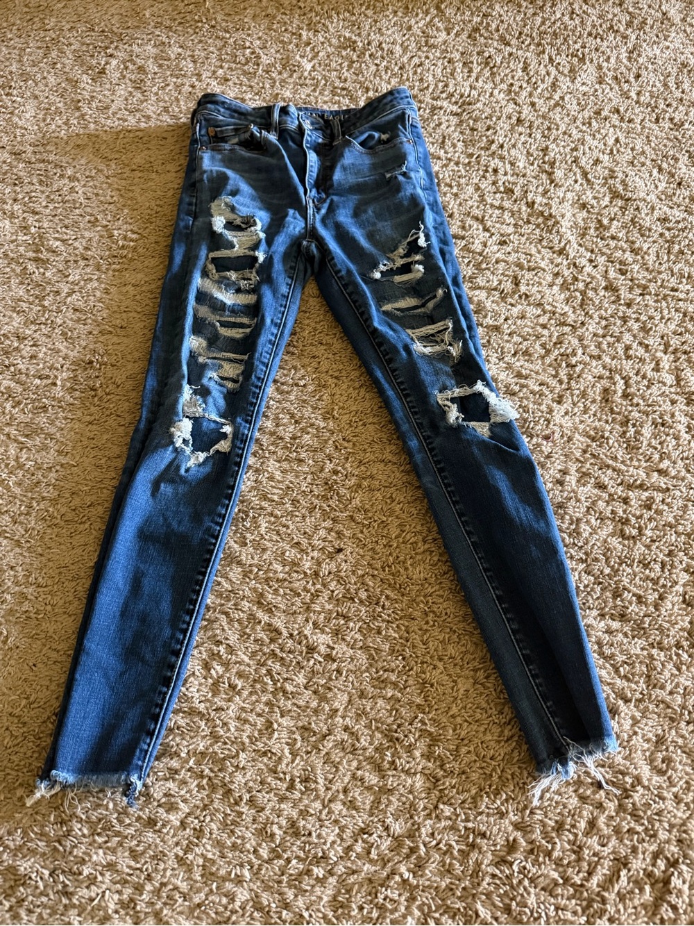 American Eagle Outfitters Dark Blue Ripped Skinny Jeans - Women